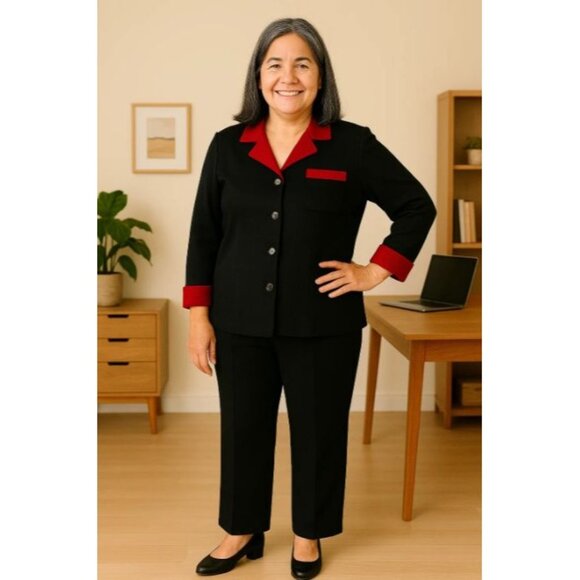 Sag Harbor Petite M Black Red Contrast Trim Button Front Blazer Vintage Retro - Picture 2 of 11